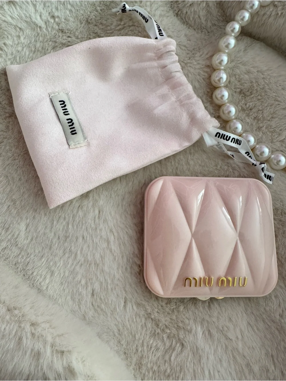 Miu Miu Pink Quilted Compact Bag double sided mirror